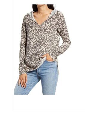 ROW A leopard print knit hoodie top, NWT, S